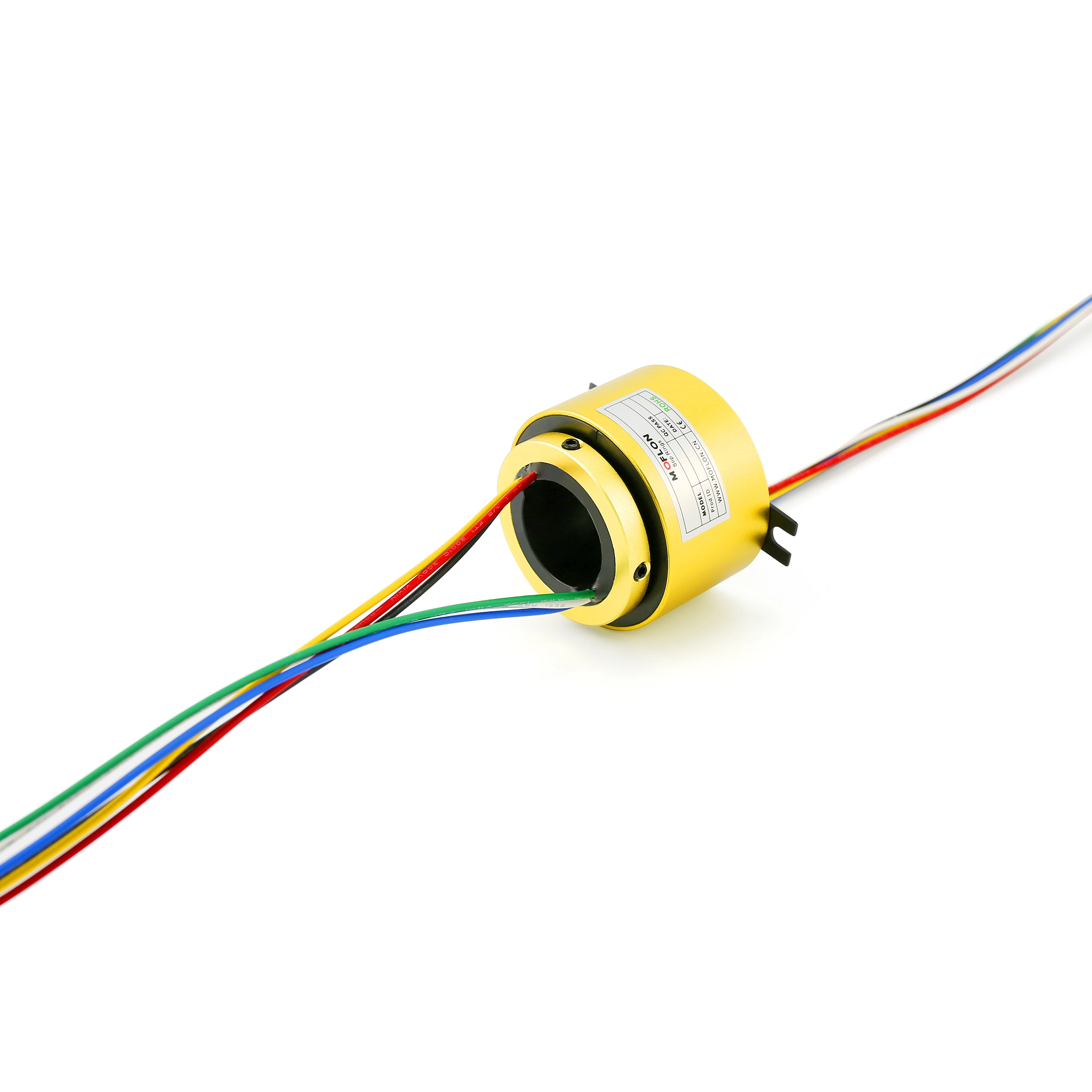 

MOFLON slipring throught bore slip ring with bore size 25.4mm,OD86mm,6 wires*10A MT02506-0600