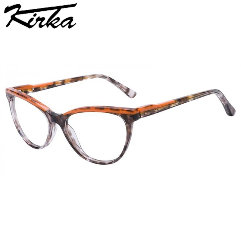 

Kirka Cat Eye Glasses Frames Woman Myopia Optical Prescription Eyeglasses Frame Brown pattern&Orange Female Men Glasses Eyewear