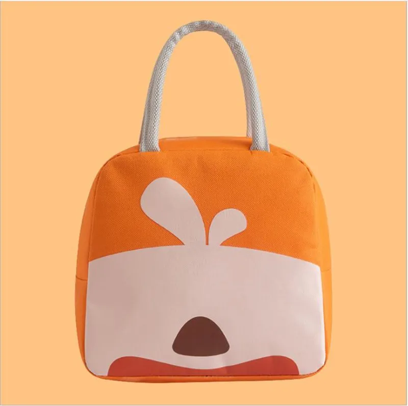 

Lunch Bag, Cartoon Pattern Print Handbag Large Capacity Insulated Bag for Fruit Lunch Box, Navy/Coffee/Orange