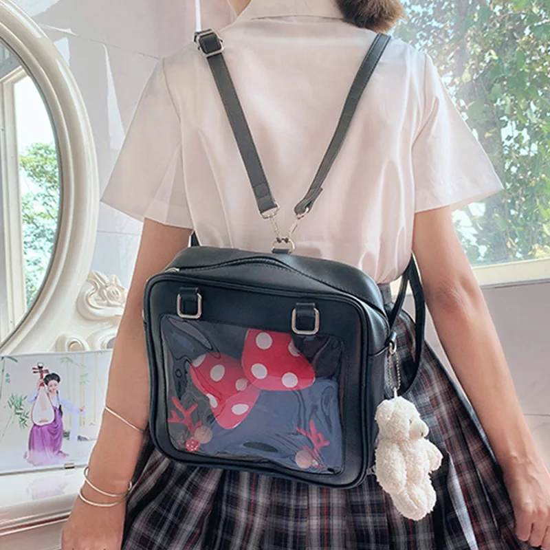 

Square Ita bag Backpack 3 Ways Women PU Leather Back Pack Woman Kawaii School Bags Girls Cute Clear ItaBag Lolita Bag Japan H205