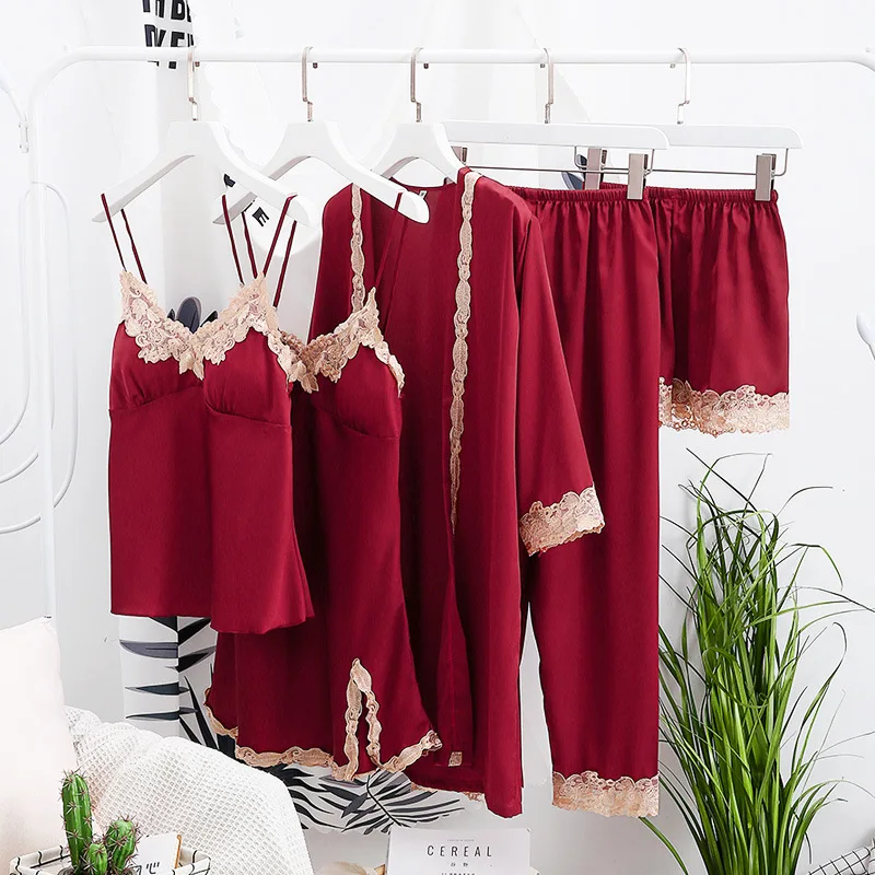 Пижамный комплект Женский из 5 предметов пикантная одежда для сна халат-кимоно с