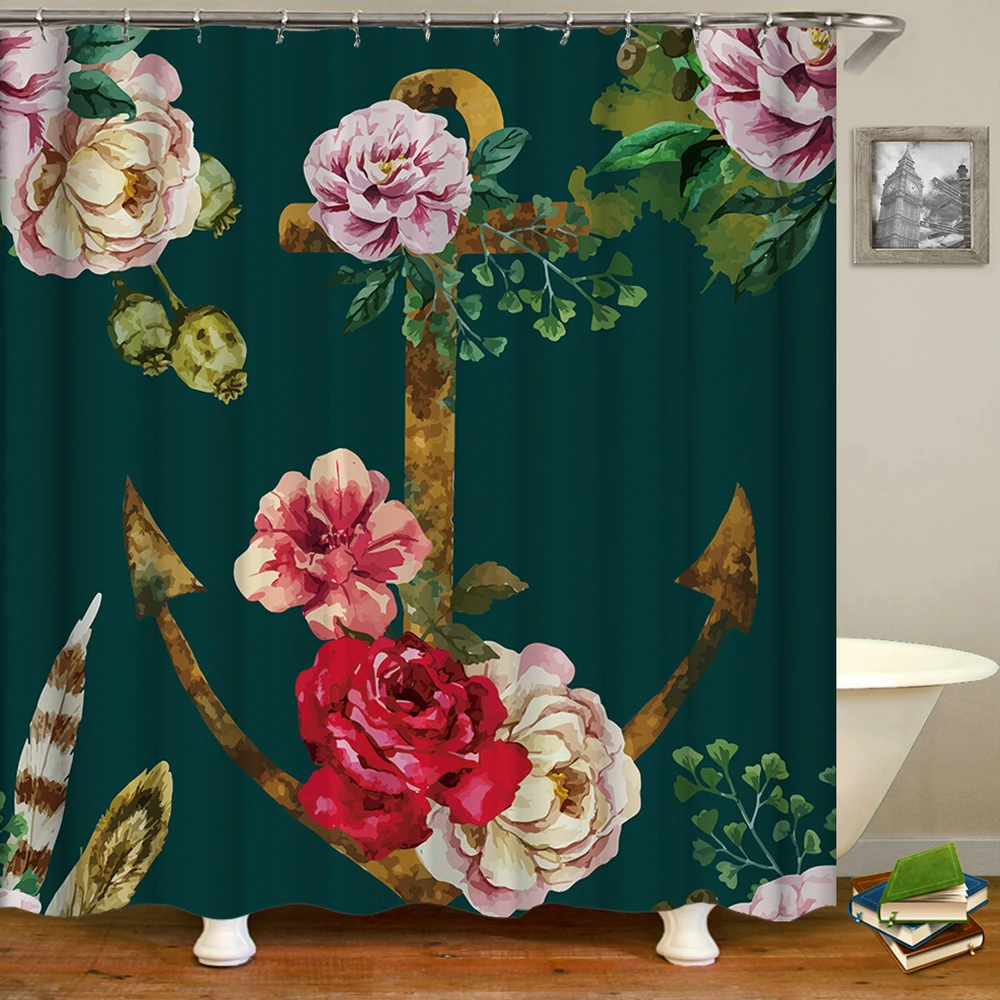 Цветы морской якорь занавески Водонепроницаемый Ткань 3d шторы с крючками для