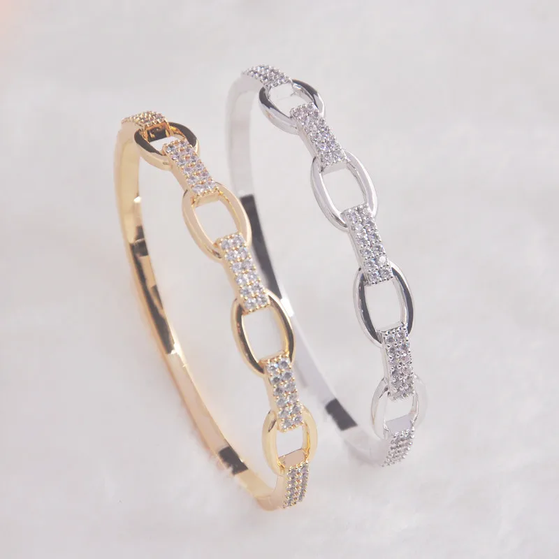 

JIN&JU Beautiful Gold Color Cuff Bracelets For Women Cubic Zirconia Bangles Femme Dubai Woman Jewelry 2021 Gifts
