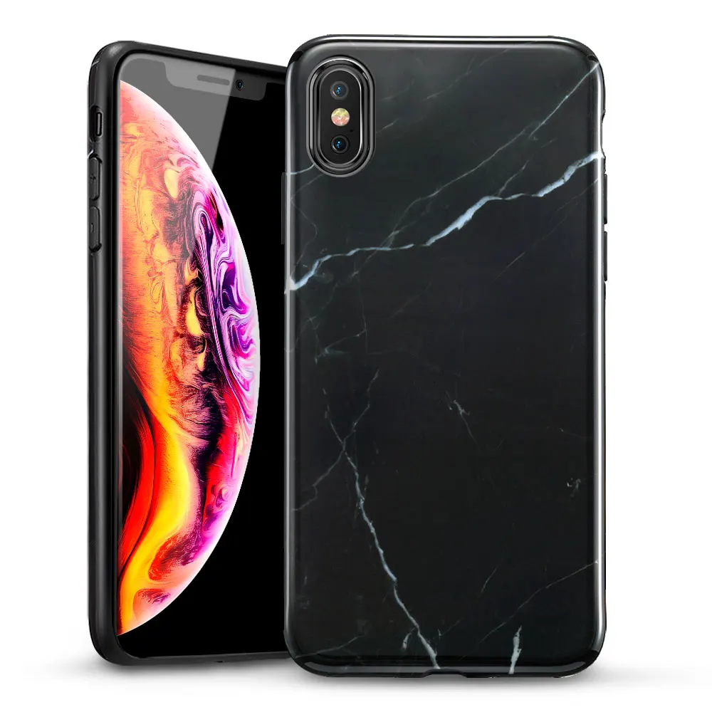 Роскошный чехол для телефона для iPhone X, мягкий чехол с мраморным узором для Apple iPhone 7 7 8 Plus, силиконовый чехол, аксессуары для TPU - Цвет: Black