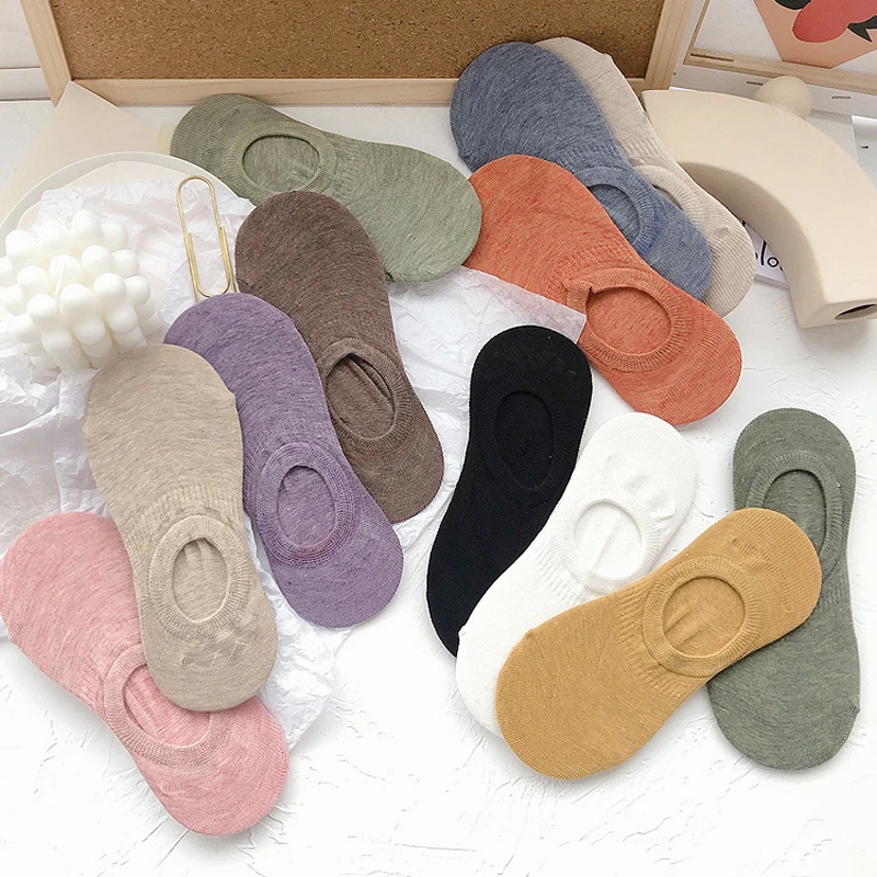 10 пар невидимые женские носки хлопковые тонкие дышащие короткие в японском стиле