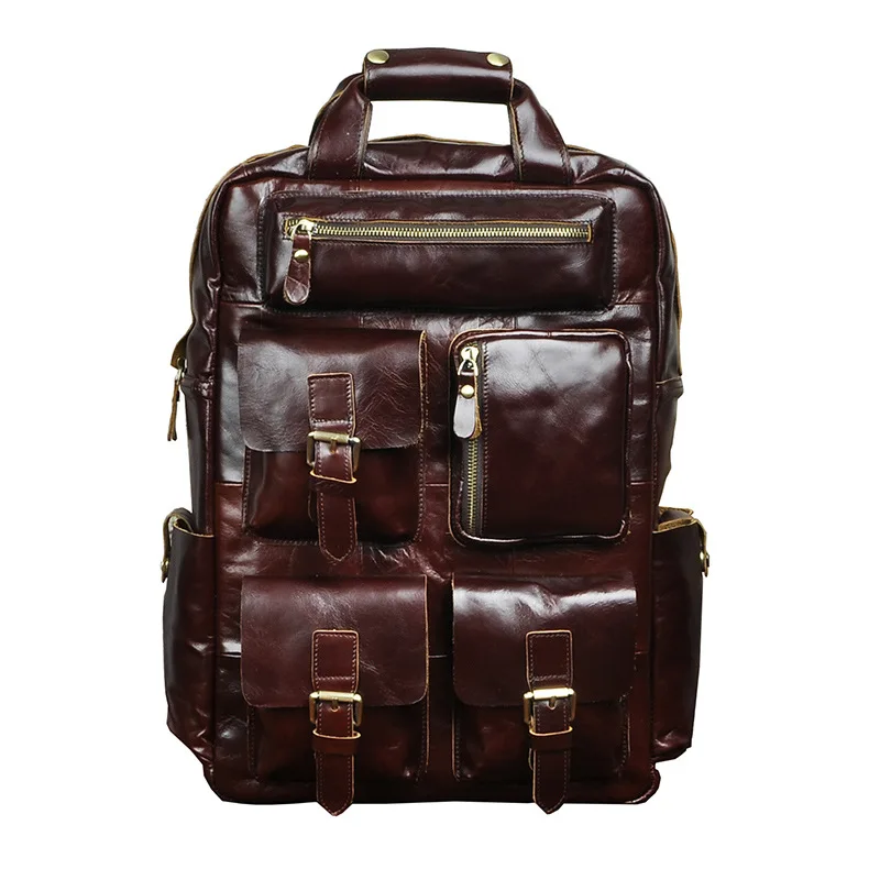 100% Genuine Leather Men Backpacks Casual Real Natural Leather Student Backpack Boy Luxury Brand Vintage Computer Laptop Bag