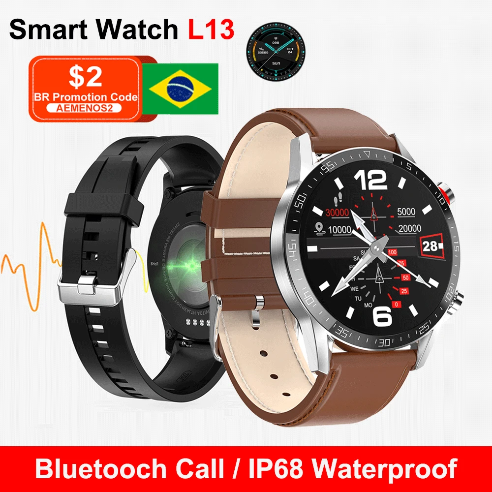 Мужские Водонепроницаемые Смарт часы L13 с поддержкой Bluetooth пульсометром и