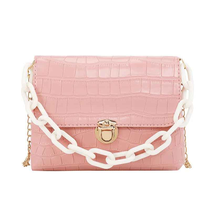 

Women Bag 2020 Winter New Button Thick Chain Bag Fashion Casual Crossbody Coin Purse Crocodile Shoulder Mini Lock Square Handbag