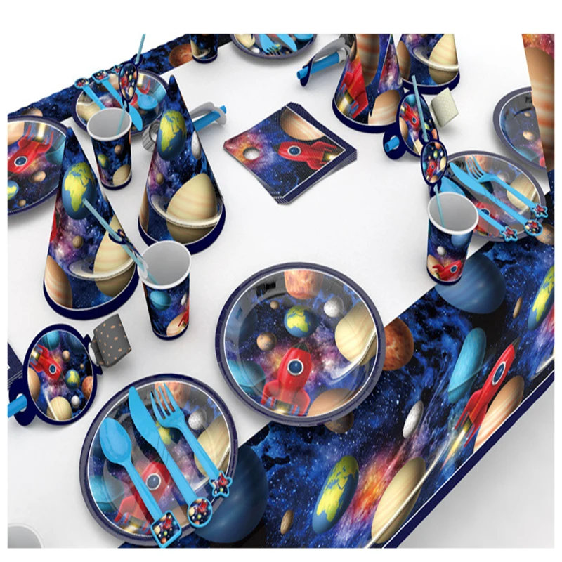 Одноразовая посуда с мультяшным космическим рисунком для вечерние ринки детский