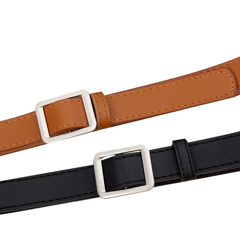 

Student Ladies Belt Non-Porous Belt Female Wild Retro Fashion Simple Ladies Square Buckle Thin Waist Belt