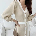 Платье женское трикотажное с длинным рукавом, элегантное облегающее деловое свободное офисное платье в Корейском стиле, осень