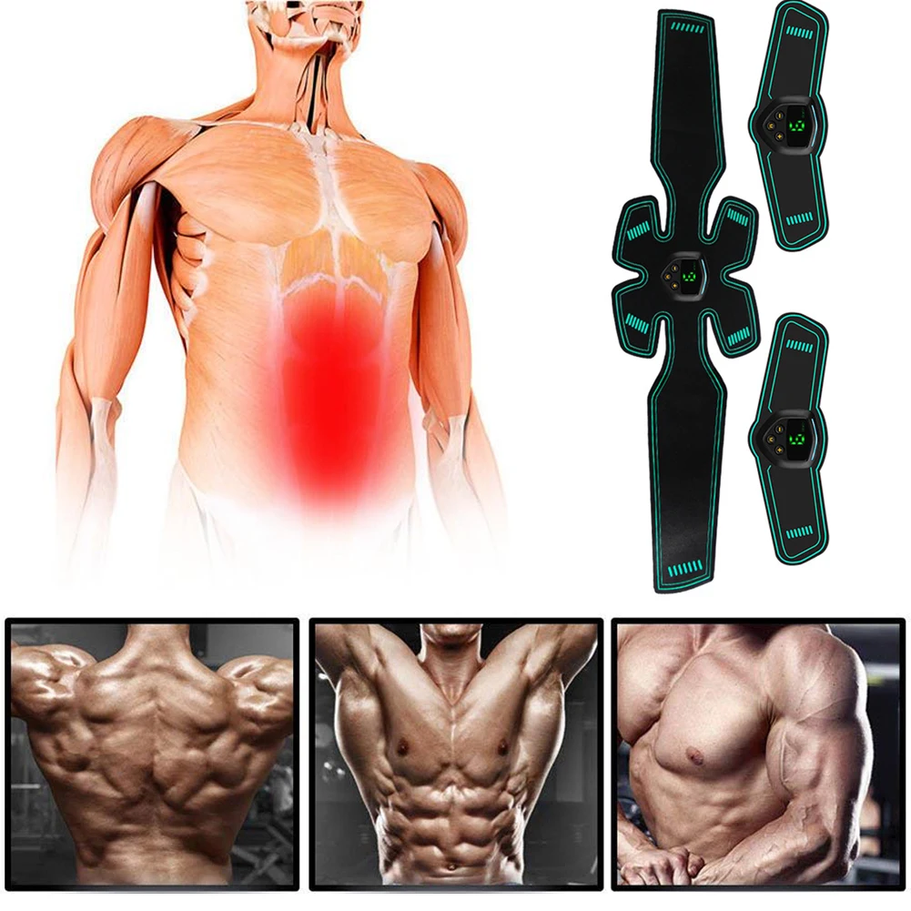 

USB Rechargeable Electric Abdominal Muscle Stimulator Trainer Fitness Body Massage Fit EMS Exercise LCD Muscle Training Gear