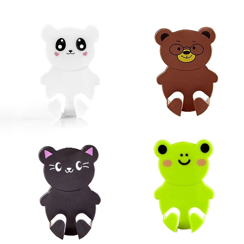 

2PCS Power Cord Plug Bracket Wall Mounted Cartoon Animals Adhesive Strength Hook For Kitchen Plug Robe Towel Loofah Bathrobe