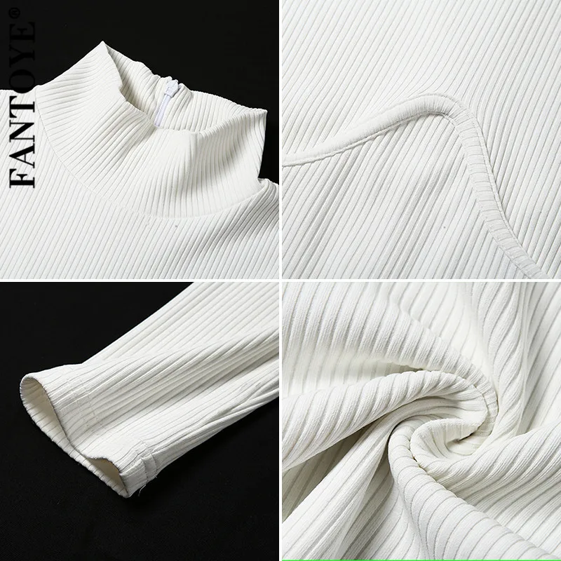 FANTOYE Casual Turtleneck Knitted Playsuit Women Solid Black White Long Sleeve Skinny Bodycon Rompers Womens Jumpsuit Overalls |