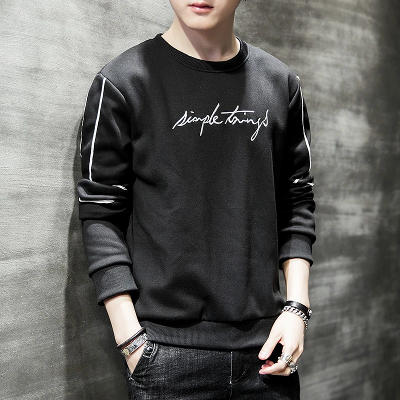 Sweat-shirt à capuche Style coréen pour hommes  sans capuche  vêtements Fitness  col rond  lettre