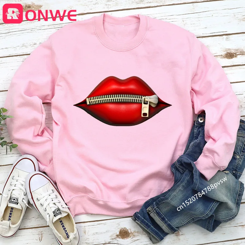 Женский свитшот с блестками и принтом в виде красных губ осенняя Толстовка для