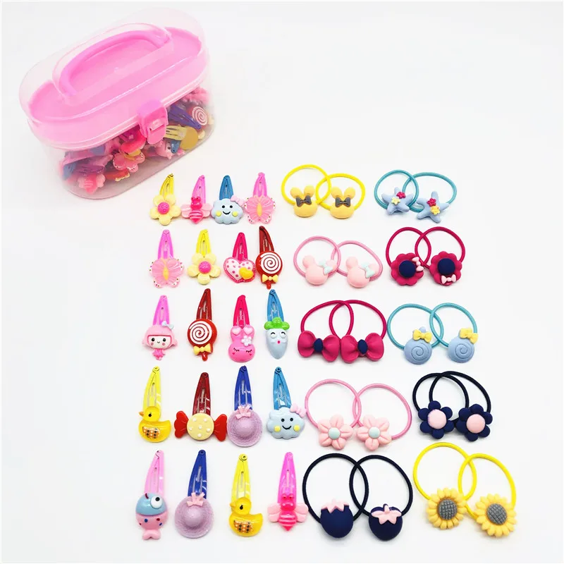 

40Pcs/Lot Girls Hair Accessories BB Hairclip Gift Box Elastic Hair Bands Flower Hair Clip Bow Hairband Cute Hair Bands For Kids