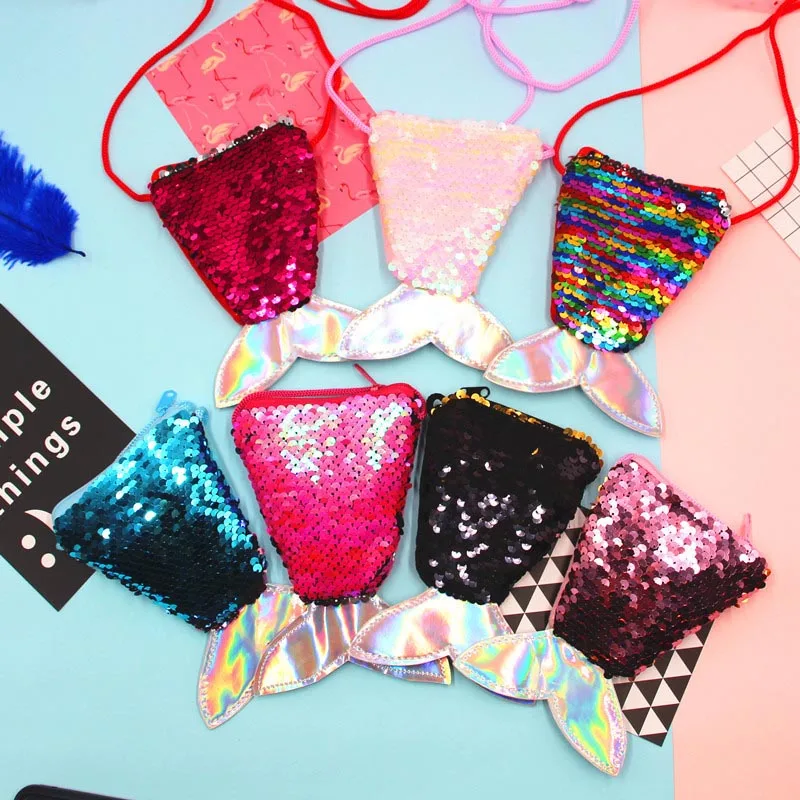 Новинка 2020 два цвета с блестками хвост русалки кошелек для монет ремешок сумка