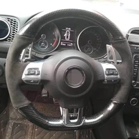 hand stitched soft black carbon fiber black suede car steering wheel cover for volkswagen golf 6 gti mk6 scirocco r