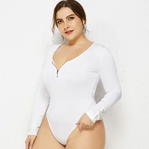 #2116 Новинка 2021, повседневное облегающее боди с длинным рукавом, на молнии, Сексуальное Женское боди-стринги, большие размеры, белое, черное боди для женщин, XL-6XL