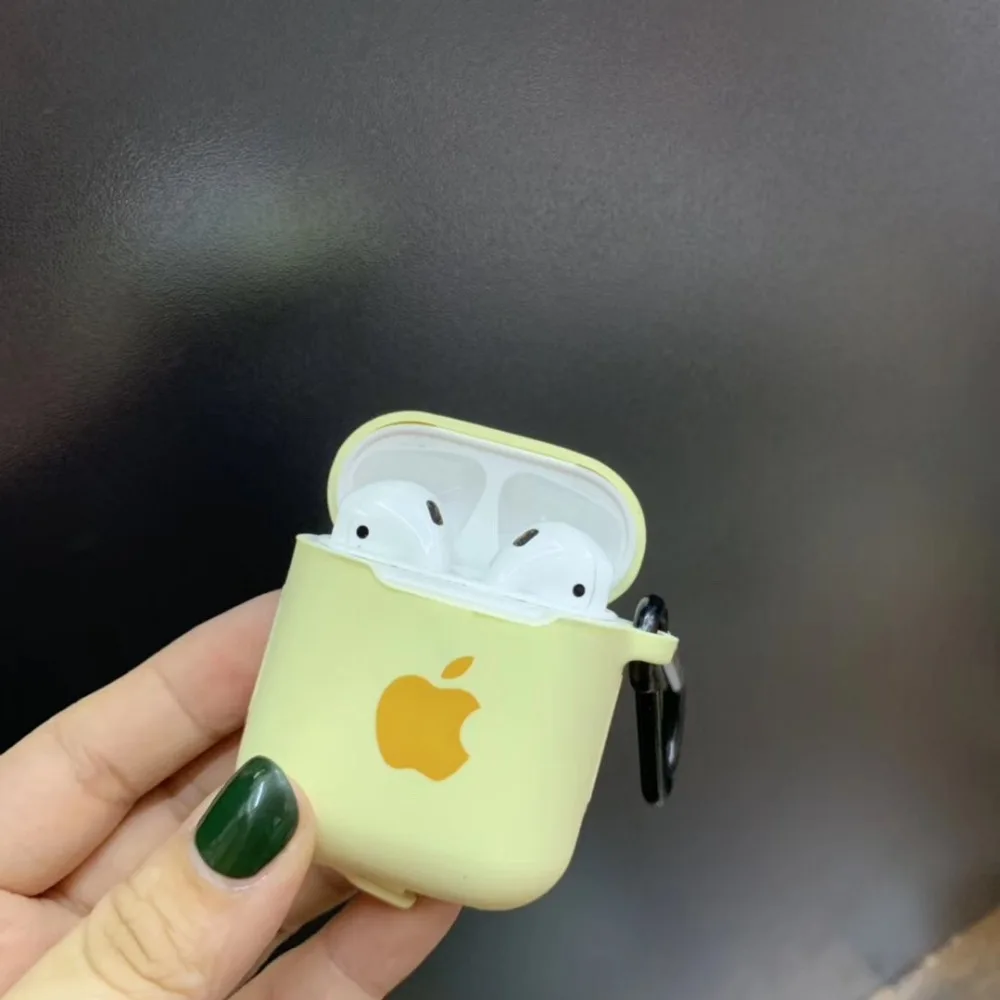 Чехол для Apple AirPods 2 1, чехол для наушников, аксессуары, мягкий чехол с милым логотипом, яркий цвет, чехол с крючками