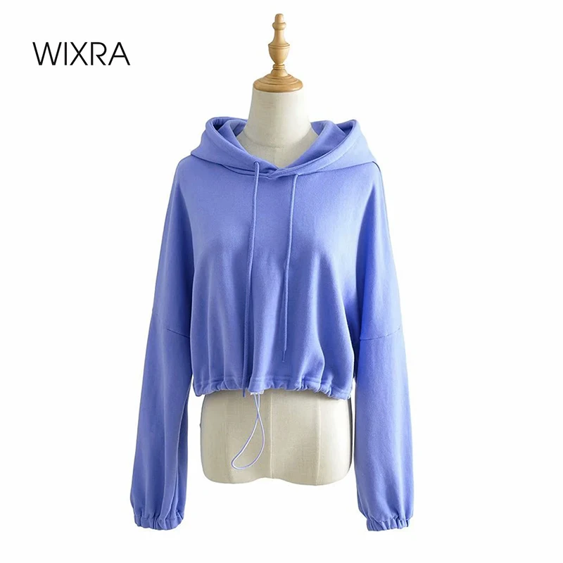 

Wixra Womens Basic Sweatshirts 100%Cotton Solid Long Sleeve Autumn Spring Casual Pullovers Hooded Tops