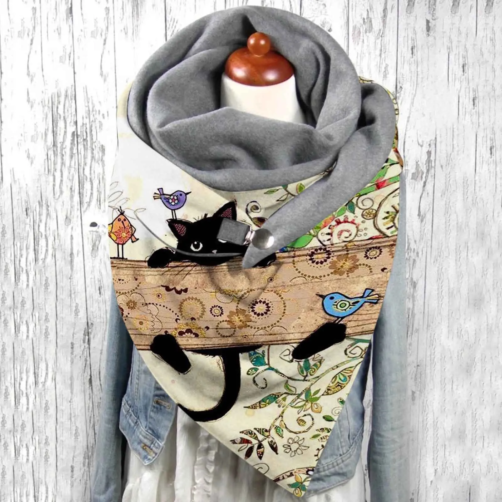 Многофункциональный теплый мягкий шарф на пуговицах с объемным изображением