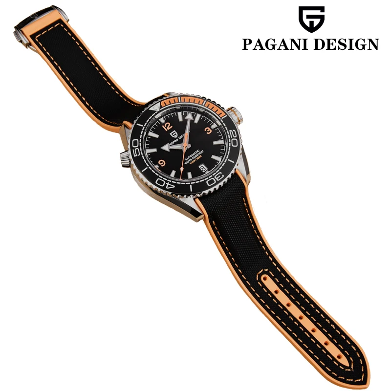 PAGANI DESIGN Men's Mechanical Automatic Watch Fashion Orange Luxury Sapphire Glass Stainless Steel Waterproof Sports Wristwatch