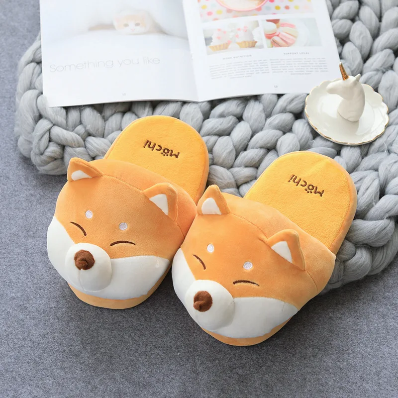 Men Plush Slippers Funny Animal Home Slides Soft Cartoon Dog Slippers Couple Indoor Slides Warm Cotton Shoes Non-slip Shoes Hot