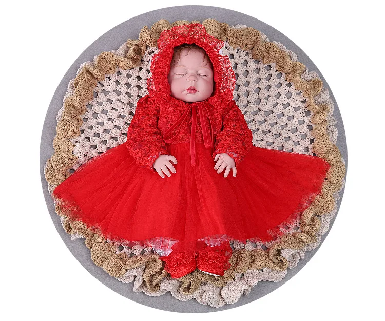 

Baby Girl Baptism Frocks Newborn tulle tutu Long Sleeves Dress With Hat Infant Princess girls Birthday Christening Party Dresses