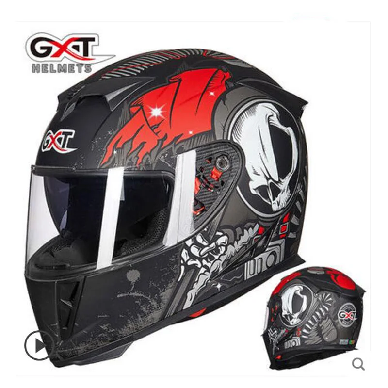Фото Мотоциклетный шлем GXT черный красный с черепом для мотокросса мотогонок рыцаря