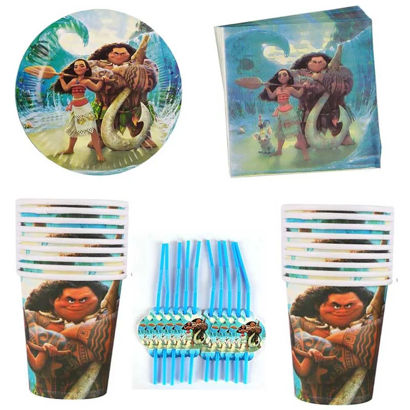 

80pcs/lot Moana Theme Straws Napkins Happy Birthday Party Plates Cups Baby Shower Decorations Dishes Towels Tableware Set