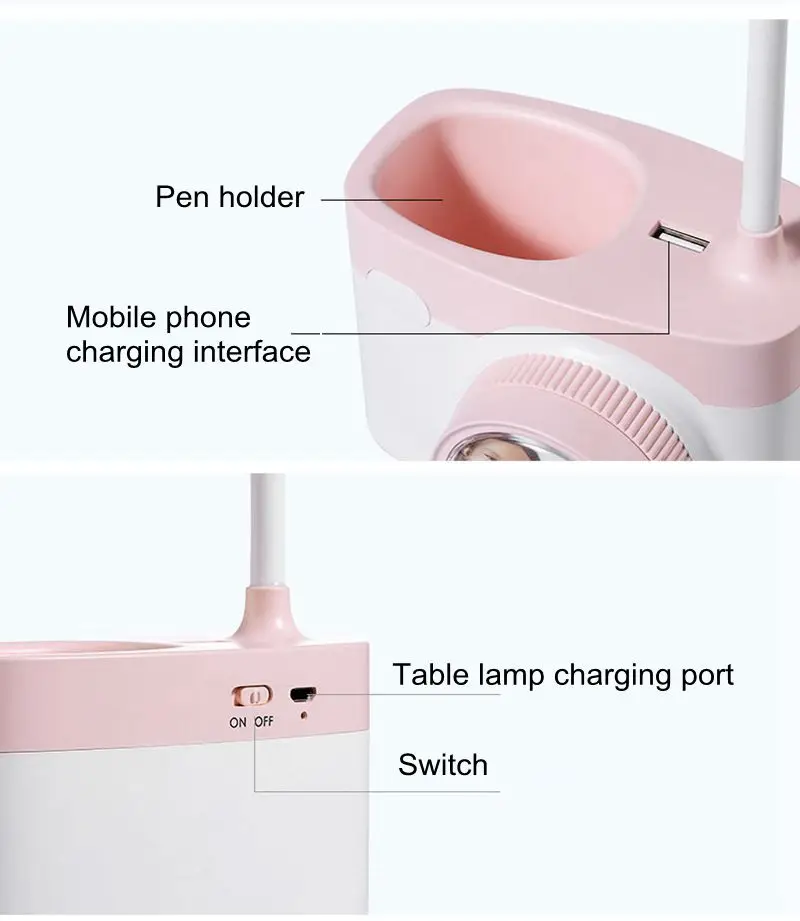 

USB Eye Protect Dimmable LED Rechargable Touch Sensor Pen Container Foldable Table Lamp With Mini Photo for Home Reading Working