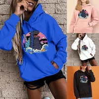 womens fashion hoodie long sleeve oversized pocket sweatshirt monster print womens harajuku sports pullover girls casual tops