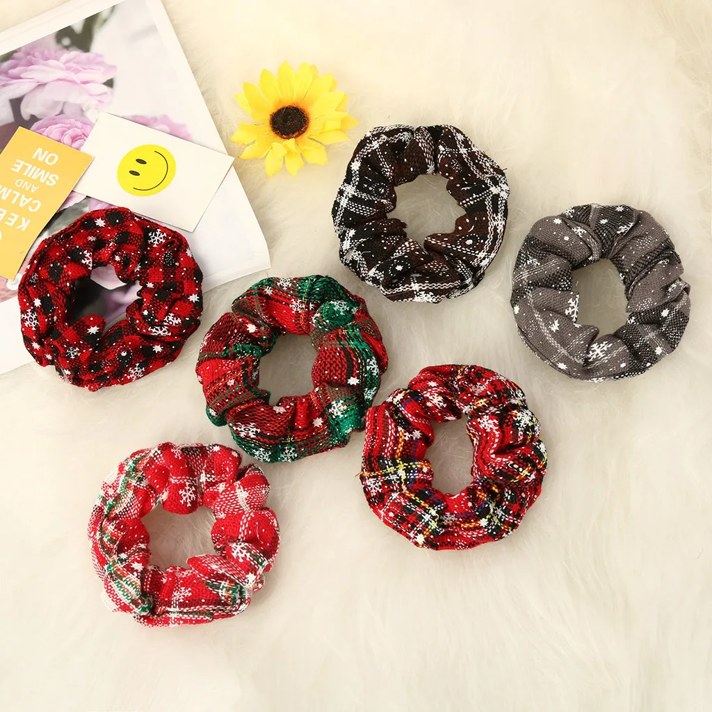 1/6PCS Christmas Scrunchies For Women Girls Elastic Hair Rubber Fashion Ornaments Ring Velvet Ponytail Holder &ampC |