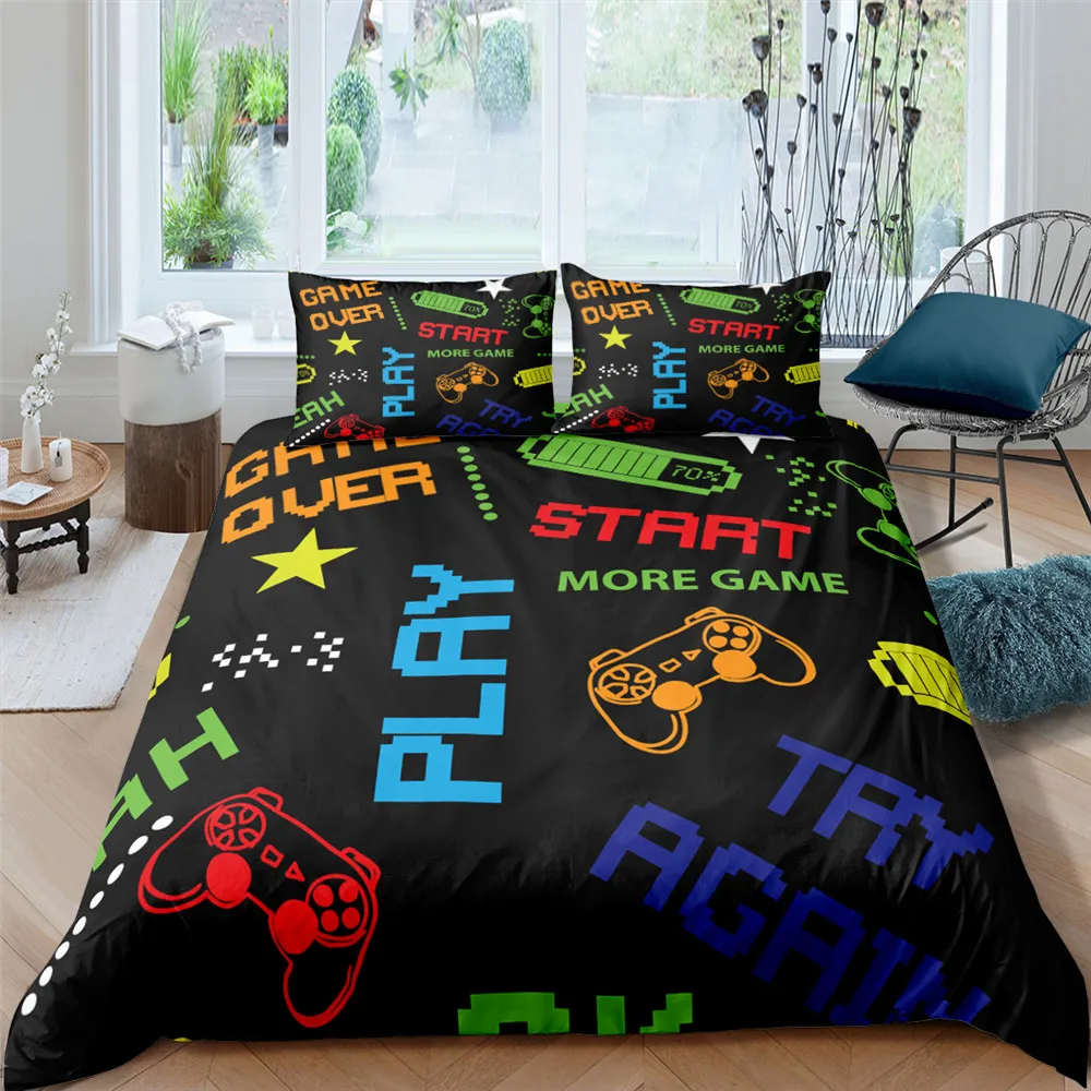 

Home Textiles Bedding Set Gamer Life Pattern Printed Duvet Cover Set With Pillowcase Queen King Full Size Drop Shipping