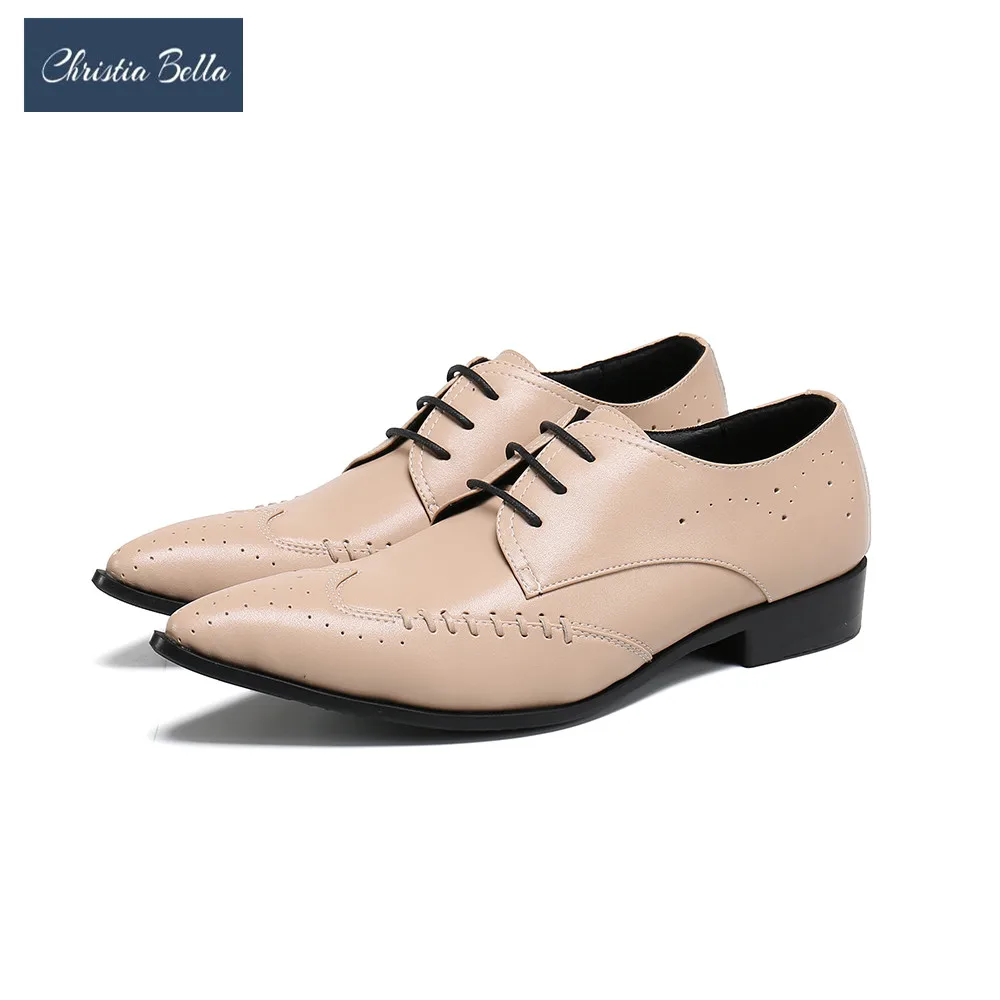 

Christia Bella British Style Men Genuine Leather Oxford Shoes Pointed Toe Lace Up Dress Shoes Office Brogue Shoes Plus Size