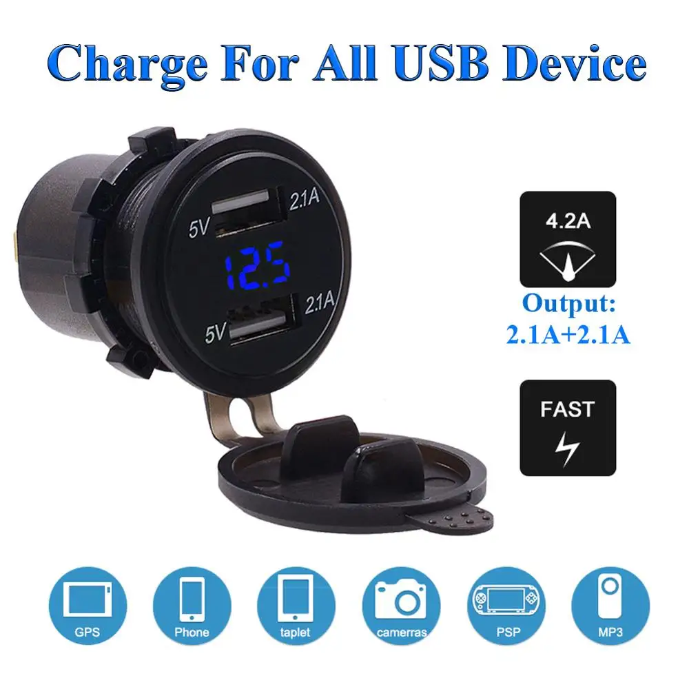Зарядное устройство с двумя USB порсветодиодный 12 В 2 0 А|Электроаксессуары для