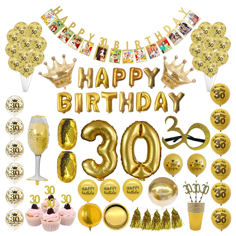Chicinlife Золотой 30 лет фото плакат цифры Фольга Воздушный шар очки капкейк Топпер