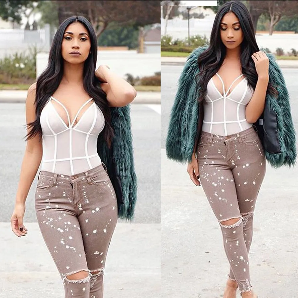 Джинсы с потертостями и жемчужным бисером повседневные женские узкие джинсы из