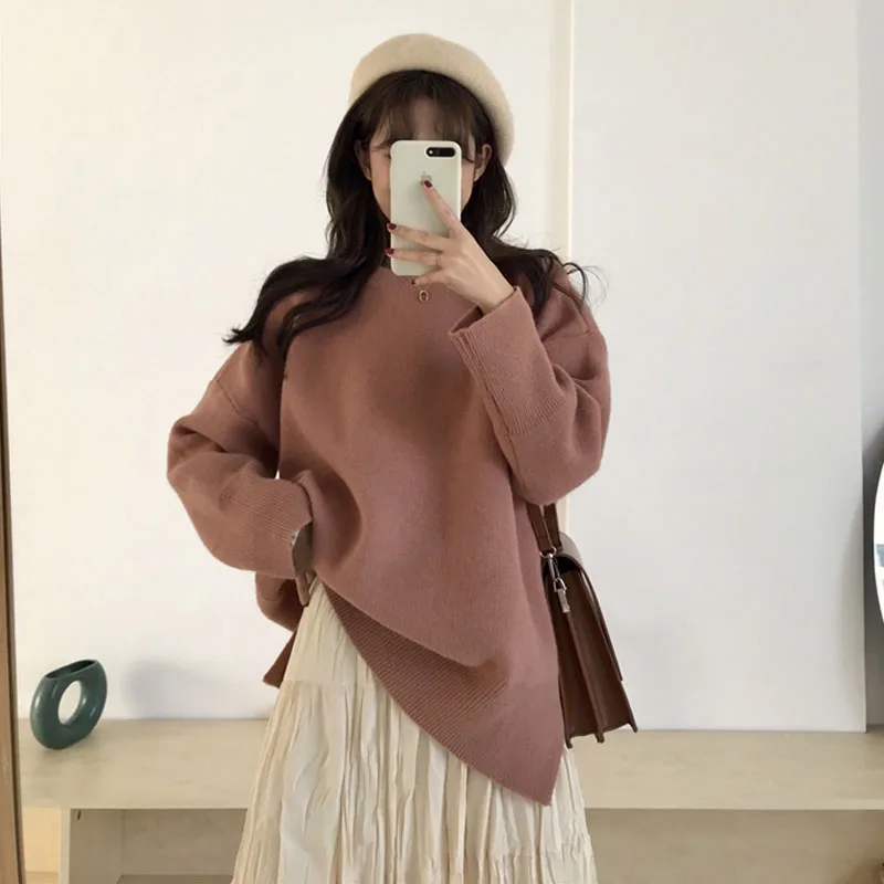 Женский теплый зимний свитер корейские свободные вязаные пуловеры милый