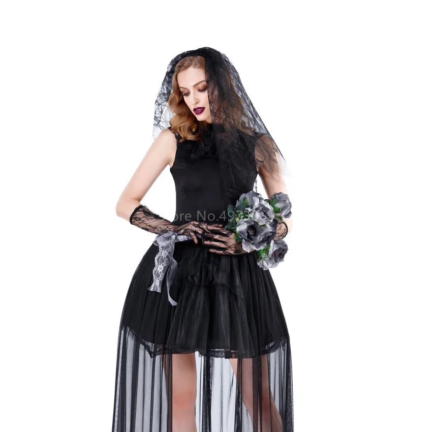 Костюмы на Хэллоуин для женщин черный призрак невеста зомби ведьма маскарадный