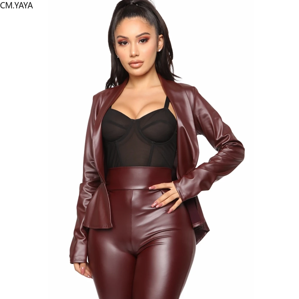 GL осенне-зимний женский комплект длинный рукав искусственная кожа пиджак с