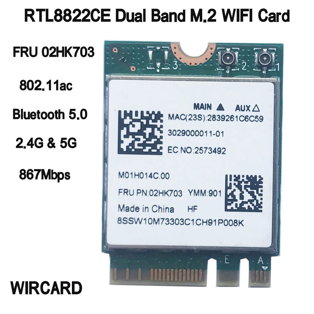 RTL8822CE 802.11AC WiFi + BT 5 0 NGFF FRU 02HK703 беспроводная карта netowrk для Lenovo E460 E465 E470 E475 E560 E570 |