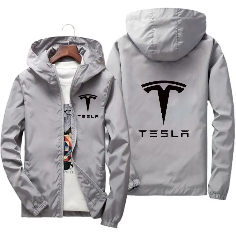 

Spring Autumn Hot-Selling Tesla Young Men's Hooded Jacket outdoor Good Quality Fashion Style Thin Hip hop zipper Jacket 6XL 7XL