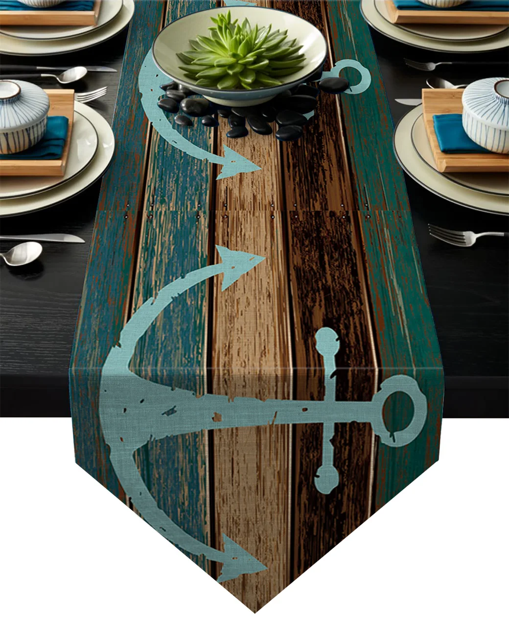 Винтажная скатерть с изображением якоря и деревянного зерна для свадебного