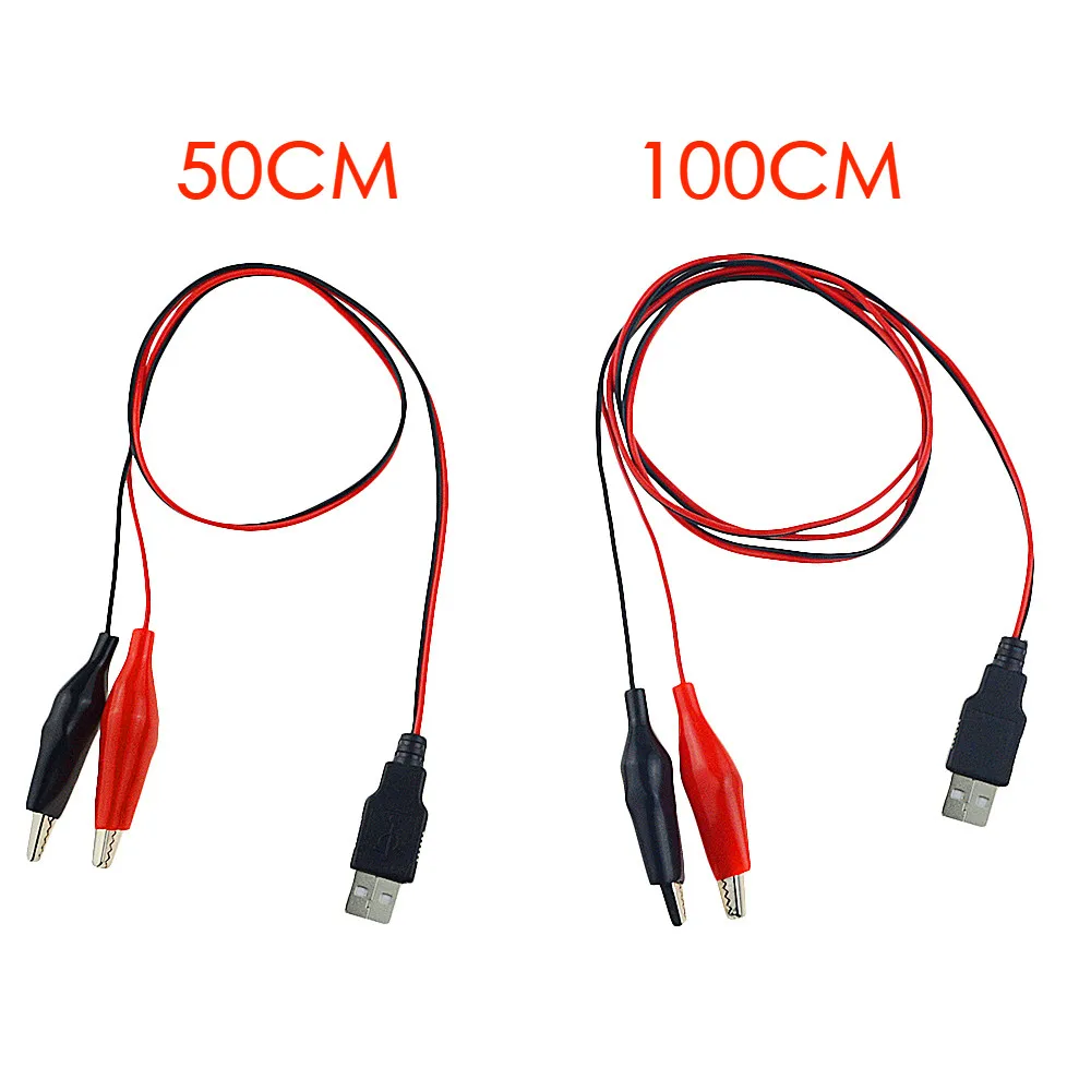 

1PCS 50CM or 100CM DC 5V Alligator Test Clips Clamp to USB Male Connector Power Supply Adapter Wire 1A