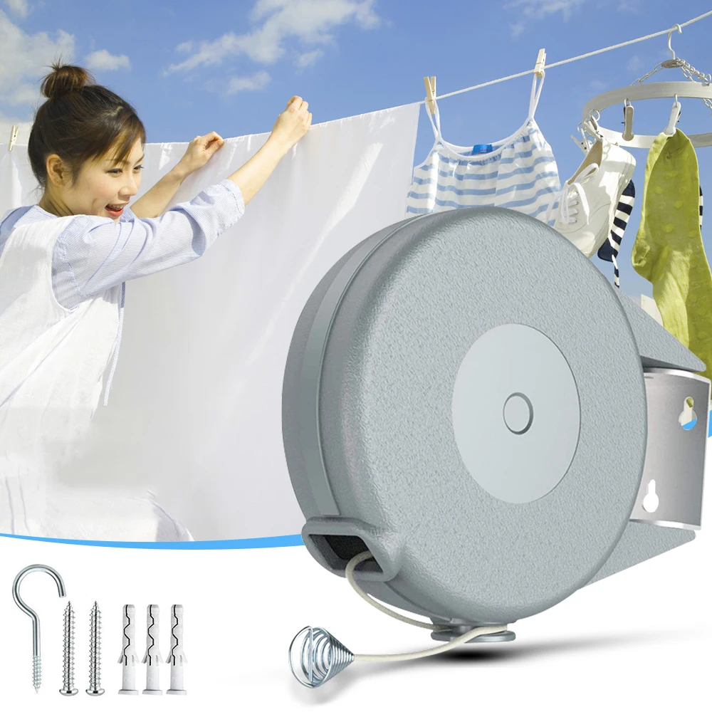 

Telescopic Clothesline Retractable Washing Line, Wall-mounted Clothesline Rope Is Used for Indoor and Outdoor Laundry Drying