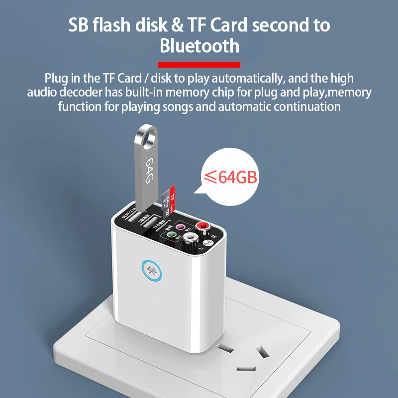 Bluetooth-совместимый аудио приемник передатчик стерео беспроводной адаптер TF / U
