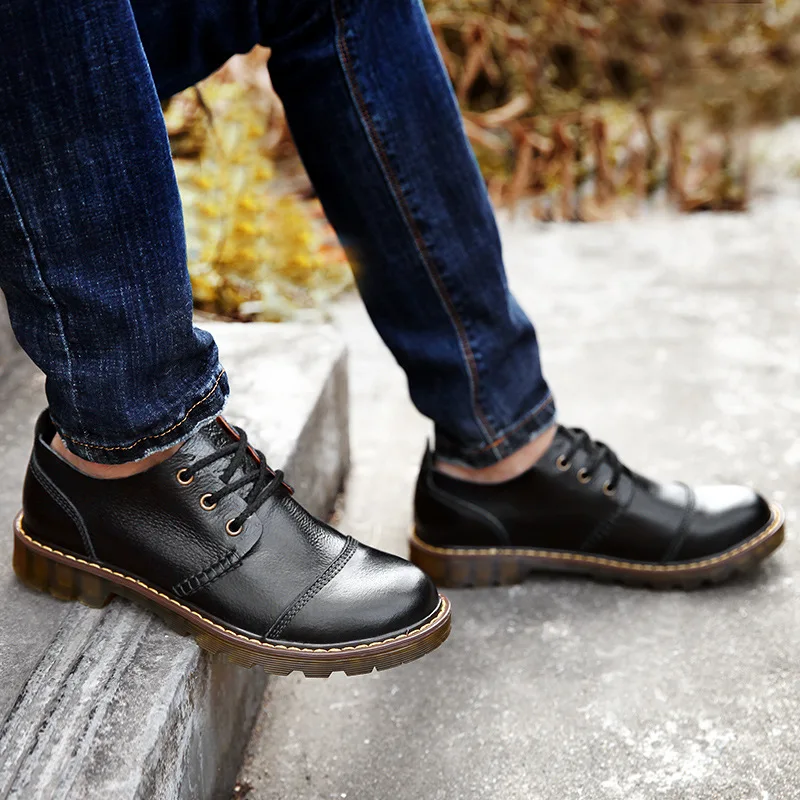 Одежда высшего качества из коровьей кожи Мужская повседневная обувь на шнуровке